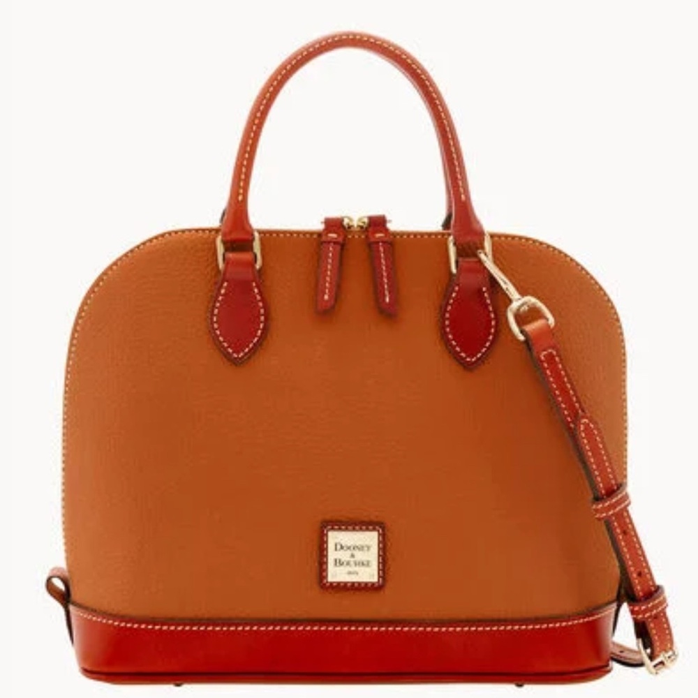 Dooney & Bourke Tan and Red Satchel with Gold Accents